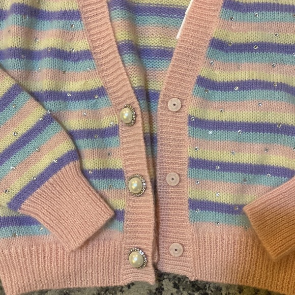 Alessandra Rich Stripe Mohair Knitted Cardigan With Hotfix size 44 - Picture 3 of 9